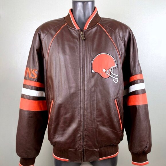 Cleveland Browns Leather Jacket by G-III Cow Leather High Quality BROWN MEDIUM - Picture 2 of 9
